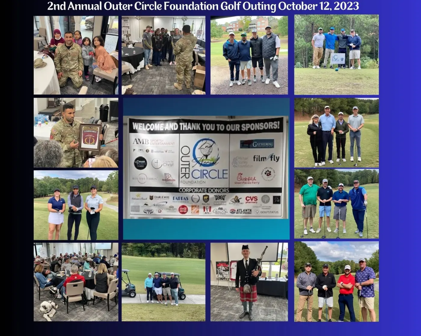 Collage from the 2nd Annual Outer Circle Foundation Golf Outing on October 12, 2023
