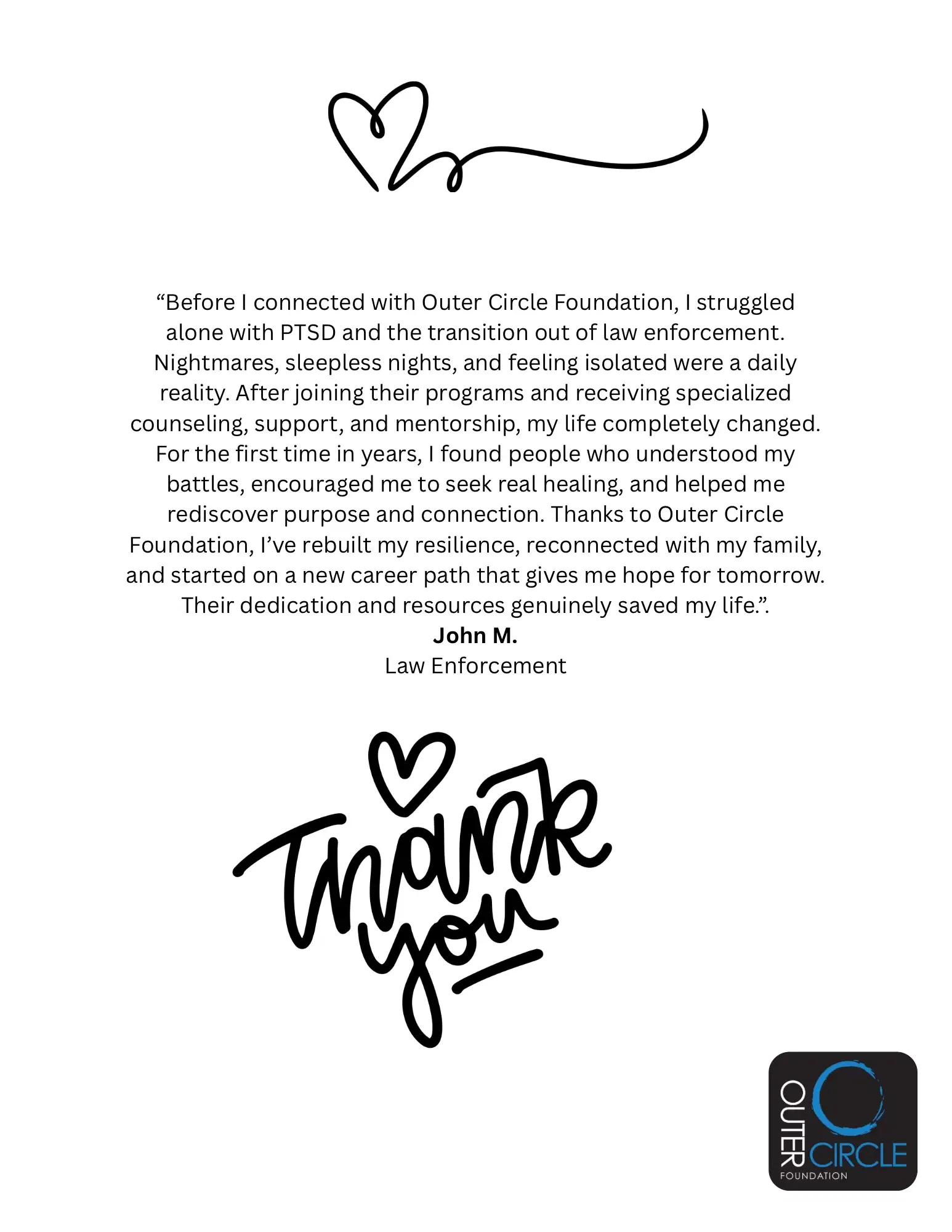 Community testimonial from John M. about PTSD recovery and career transition